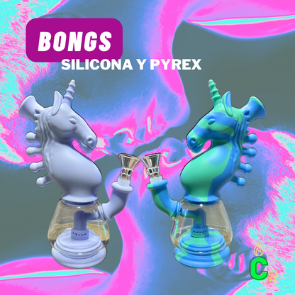 Bong de silicona y cristal - Unicornio